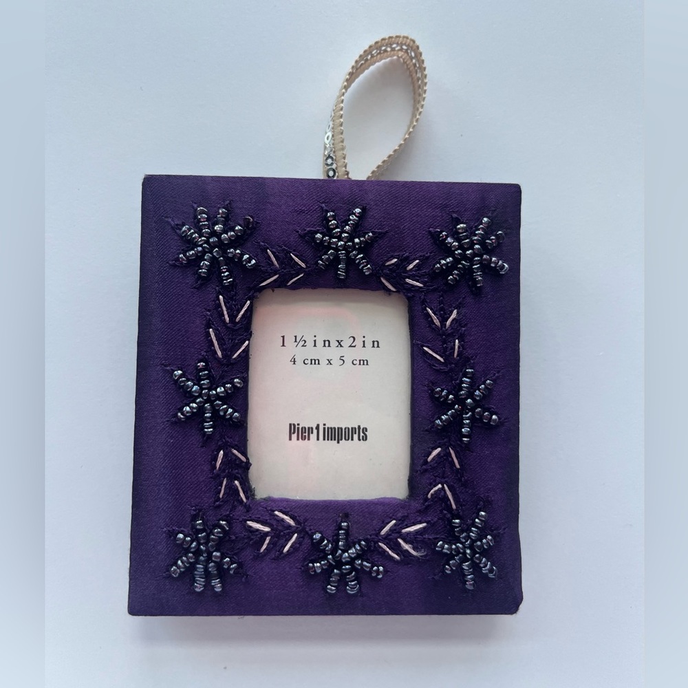 Pier 1 Imports purple satin beaded hanging photo frame